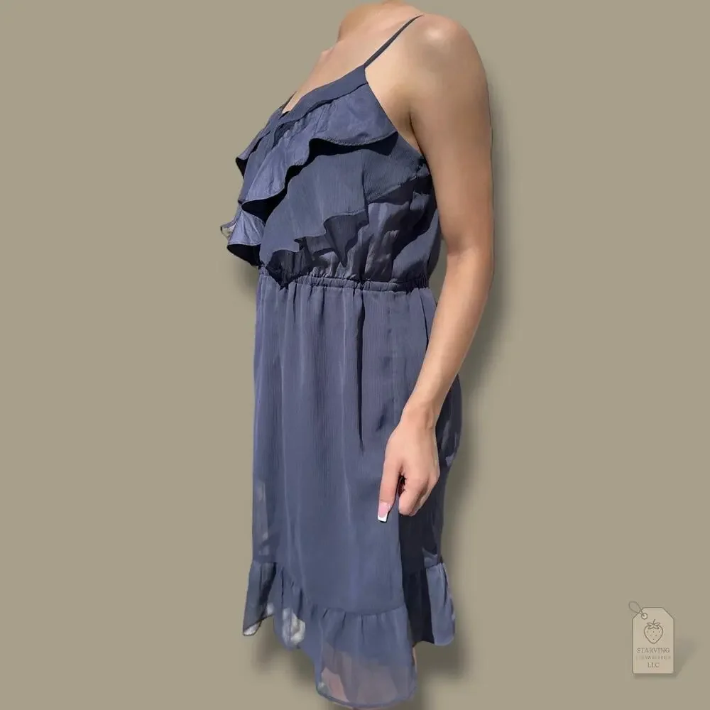 American Eagle Outfitters Navy Blue Ruffle Spaghetti Strap Chiffon Dress M - Picture 3 of 6